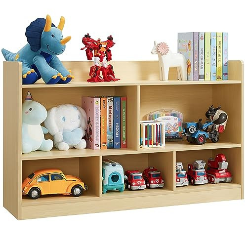 Kids Toy Storage Organizer, 5-Section Bookshelf for Organizing Books Toys, Wooden Storage Cabinet Daycare Furniture for School, Classroom Playroom, Nursery, Kindergarten (Natural) | Amazon (US)