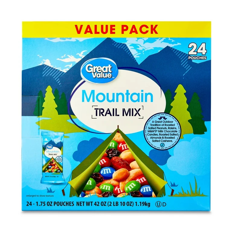 Great Value Mountain Trail Mix, 1.75 oz, 24 Count | Walmart (US)