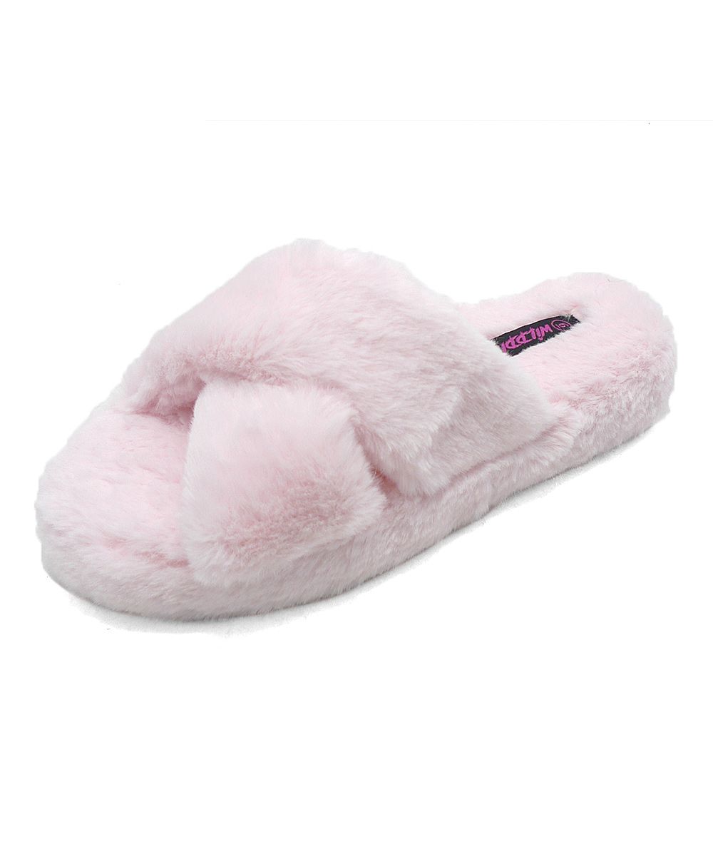 Wild Diva Women's Slippers PINK - Pink Crisscross Cuddles Slipper - Women | Zulily