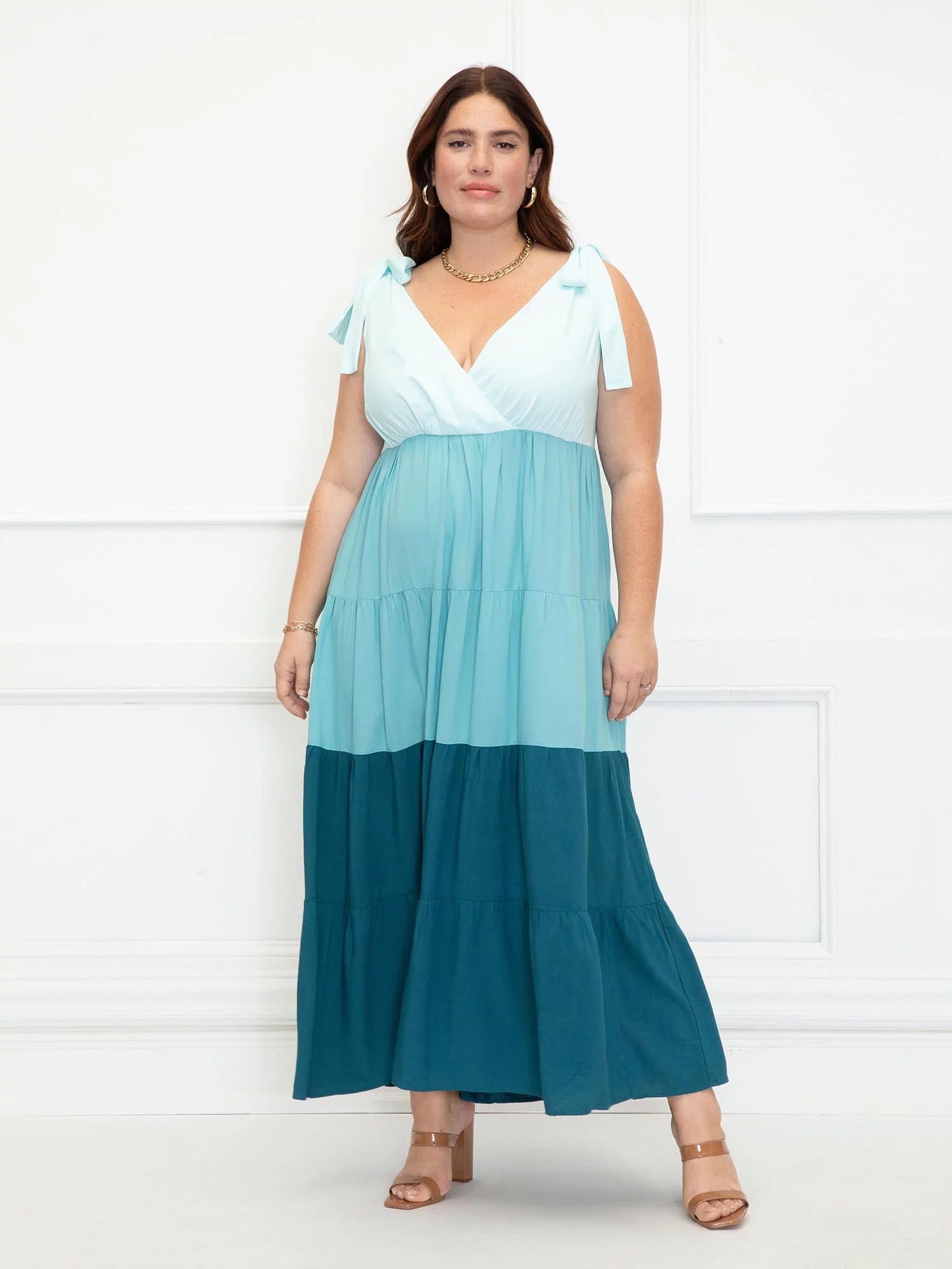 ELOQUII Elements Women's Plus Size Coloblocked Tiered Maxi Dress - Walmart.com | Walmart (US)