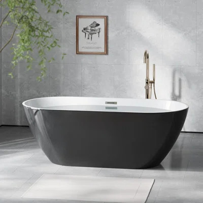 59/67 Inch Black Freestanding Bathtub, Acrylic Soaking Tub with Chrome Drain, cUPC Certified | Wayfair North America