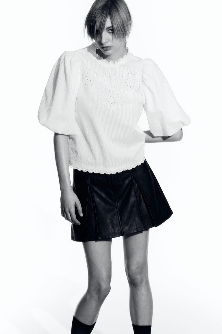 Puff-sleeved Blouse with Eyelet Embroidery | H&M (US + CA)