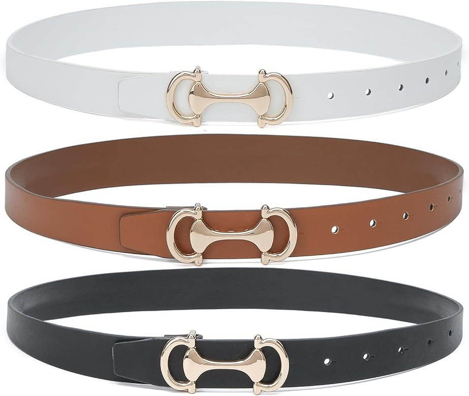 HOTWILL 3 Pack Women's Leather Belts for Jeans Dresses Fashion Ladies Waist Belt with Gold Buckle | Amazon (US)