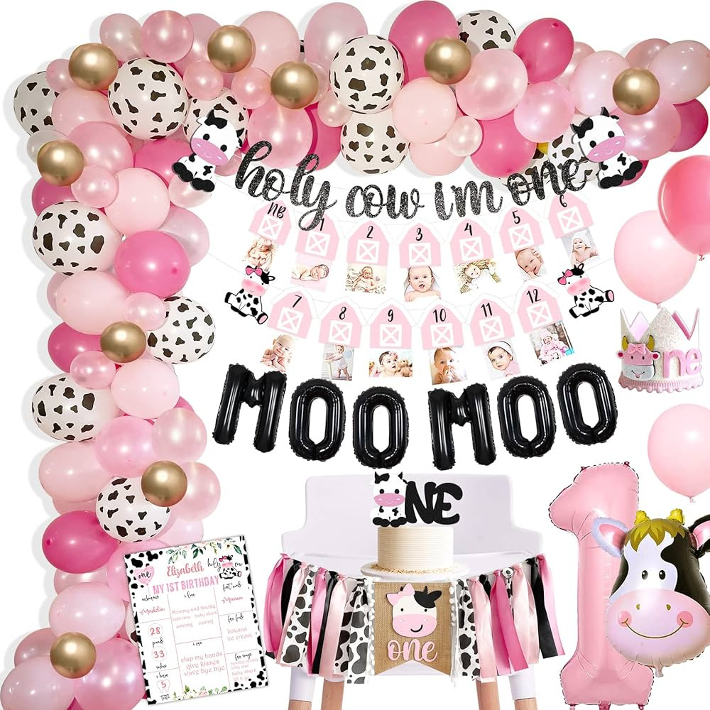 Cow First Birthday Party Decorations, Farm First Birthday Party Supplies, Holy Cow I'M One Birthd... | Amazon (US)
