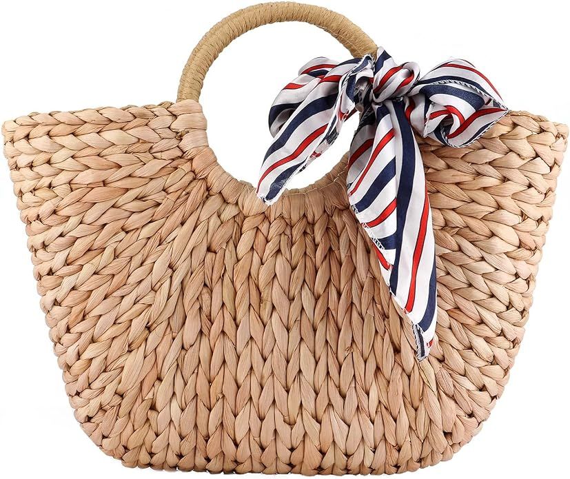 Summer Rattan Bag for Women Straw Hand-woven Top-handle Handbag Beach Sea Straw Rattan Tote Clutc... | Amazon (US)