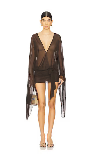 Draped Xxl Sleeve Dress in Brown | Revolve Clothing (Global)