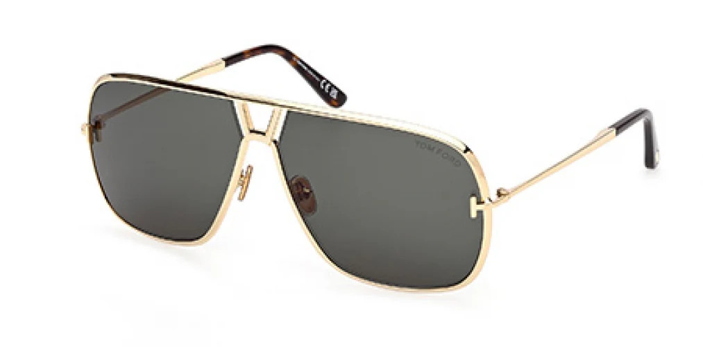 Tom Ford Stavros 1204 Sunglasses 30N - Shiny Deep Gold - Green Men Pilot | Designer Optics
