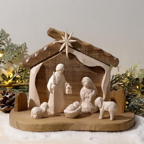 Pawliss 6Pcs Nativity Sets & Figures, Rustic Christmas Wood Nativity Set, Nativity Set Wooden Home Decor Jesus Birth Figurines | Amazon (US)