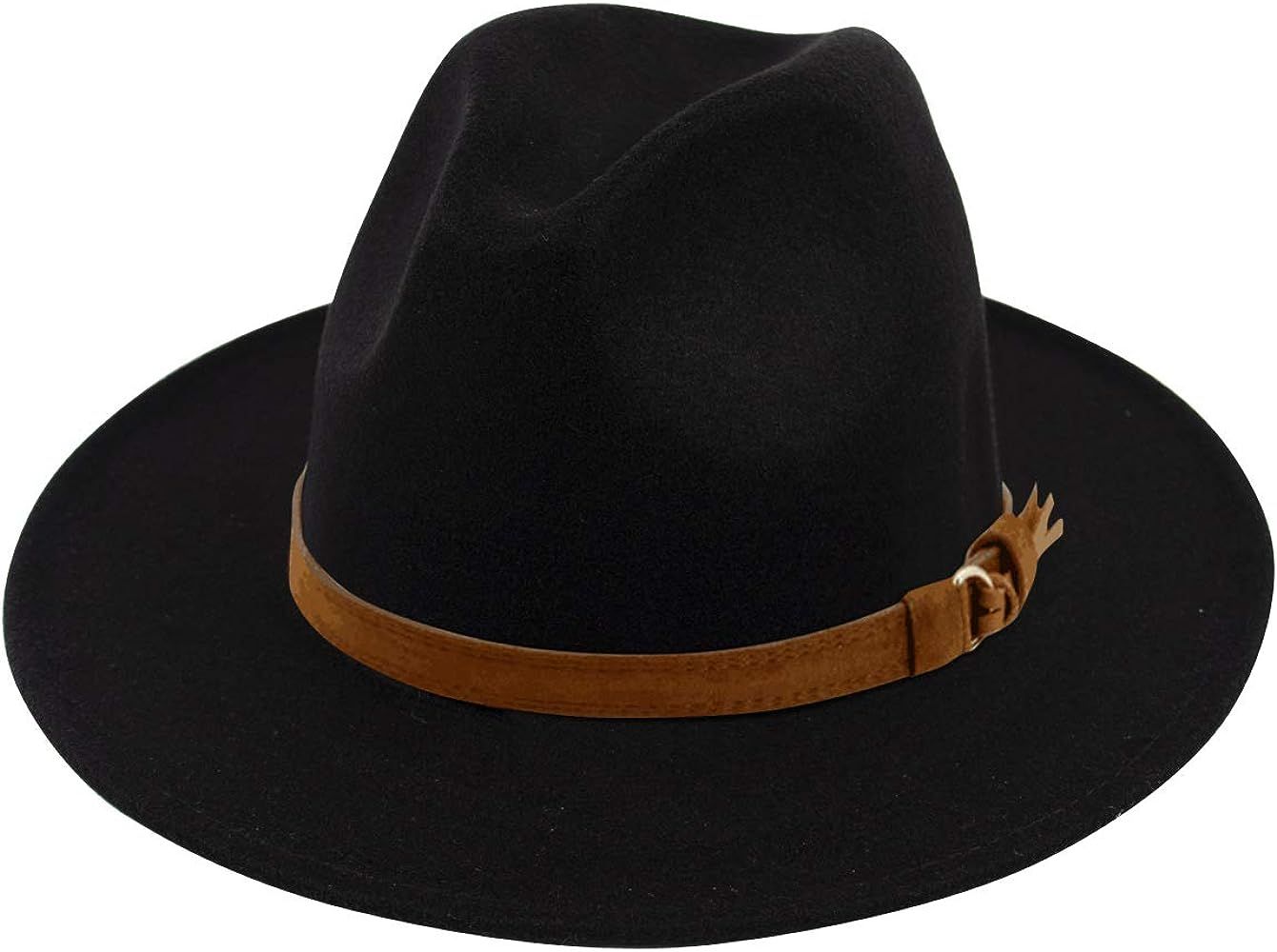 Womens Classic Wide Brim Floppy Panama Hat Belt Buckle Wool Fedora Hat Fit Size 6 8/7-7 1/4 | Amazon (US)