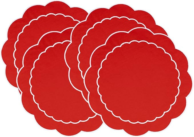 Red Round Placemats Set of 4, 100% Cotton, Scalloped placemats, Red Placemats, Cloth Placemats, W... | Amazon (US)