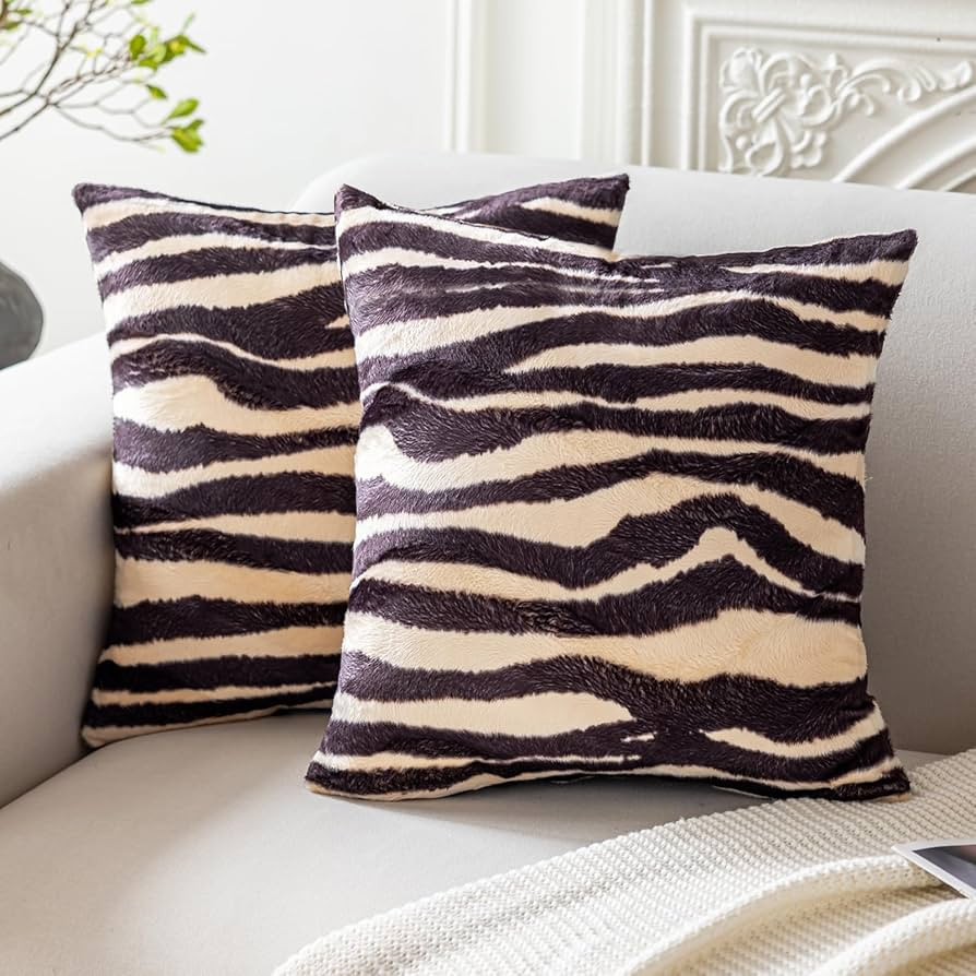 CARRIE HOME Zebra Decor Animal Print Zebra Pillow Covers Soft Velvet Throw Pillows 18x18 Set of 2... | Amazon (CA)