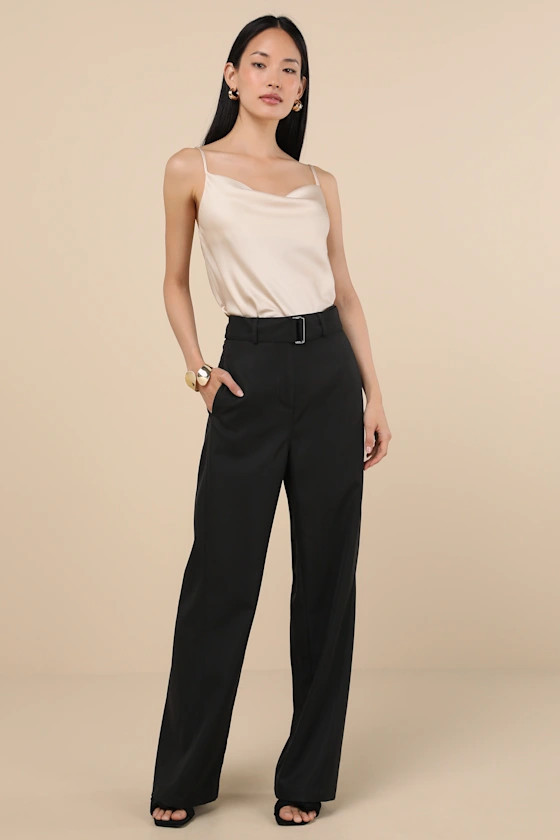 Baron Black Belted High-Rise Wide-Leg Pants | Lulus