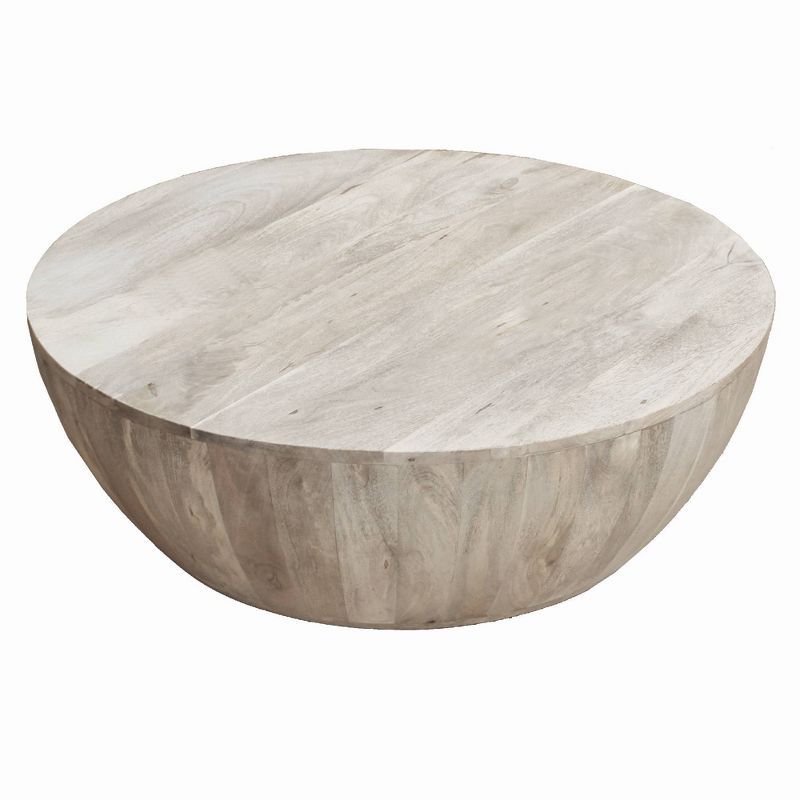 Distressed Round Mango Wood Coffee Table Washed Light Brown - The Urban Port | Target