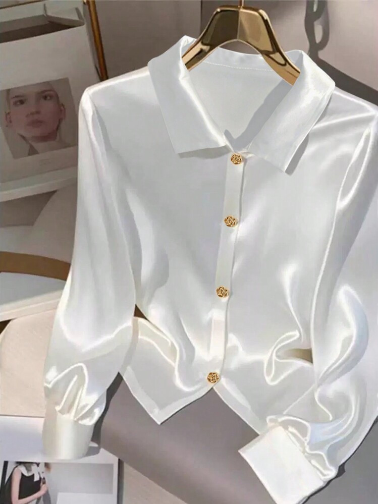 GlowEve Women's Simple Solid Color Casual Daily Shirt Fall Cloth For Women | SHEIN