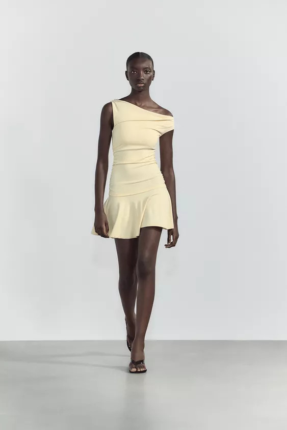 TEXTURED DRESS WITH GATHERED DETAIL | Zara UK