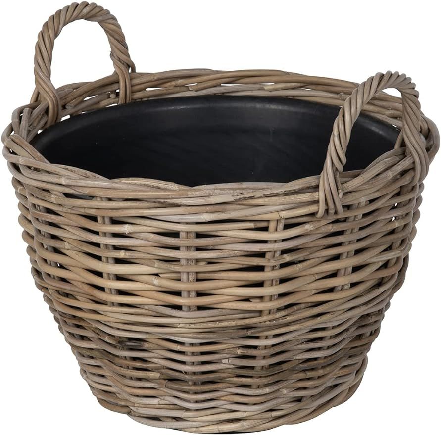 Rattan Kobo Indoor & Outdoor Planter Basket with Ear Handles & Plastic Pot, Large, 5 Gallon Soil ... | Amazon (US)