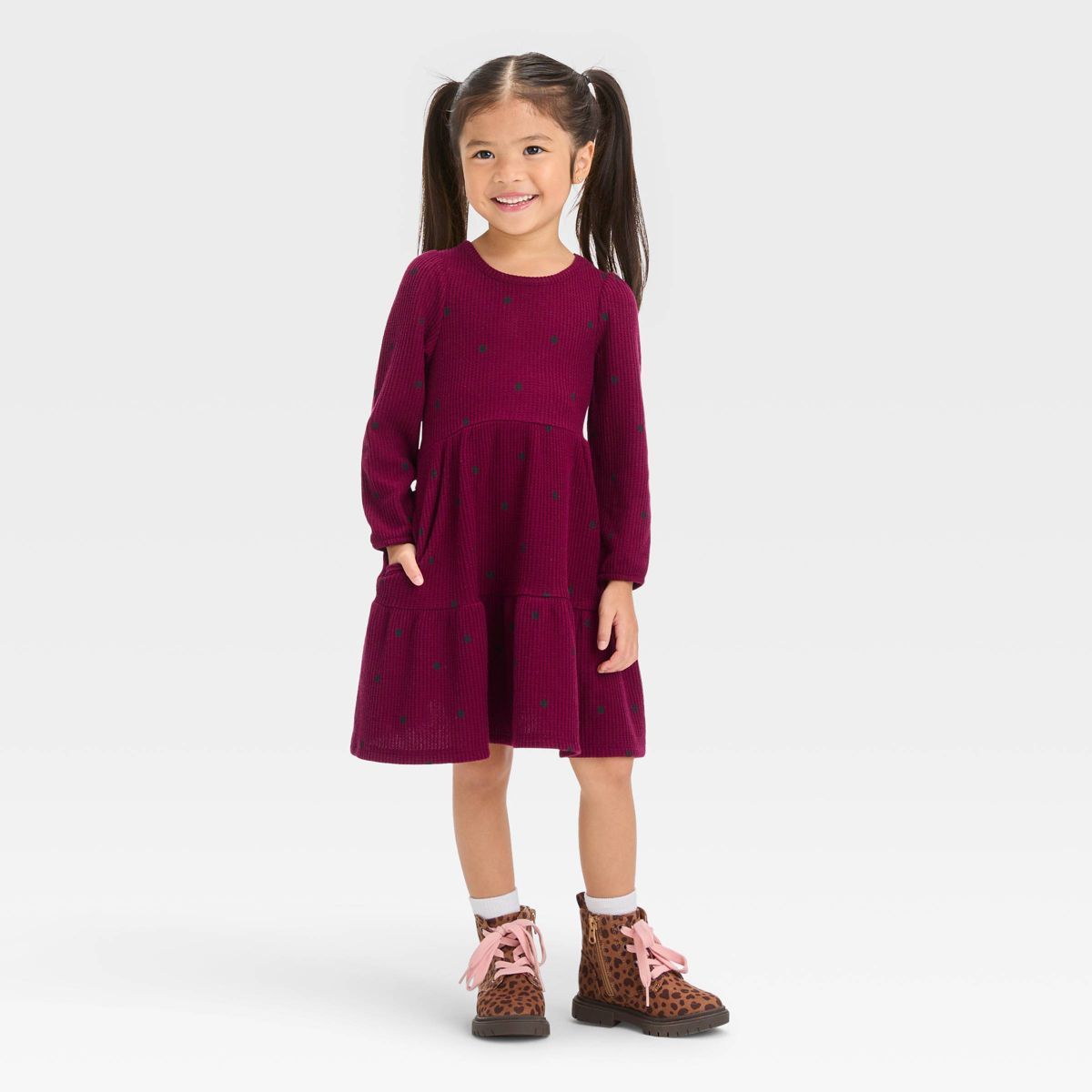 Toddler Girls' Dot Cozy A-Line Dress - Cat & Jack™ Red | Target