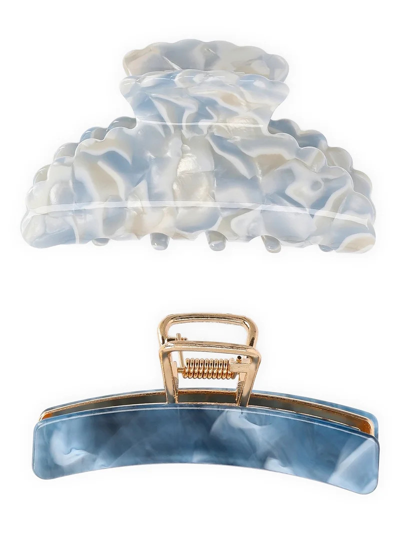 Time and Tru Women's Hair Claw Clips, 2-Pack, Blue | Walmart (US)