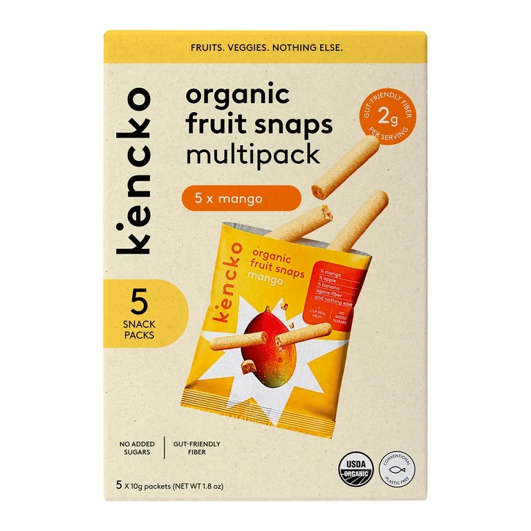 Kencko Mango Organic Fruit Snaps, Freeze Dried Snacks, 5 x 0.35 oz Snack Packs | Walmart (US)