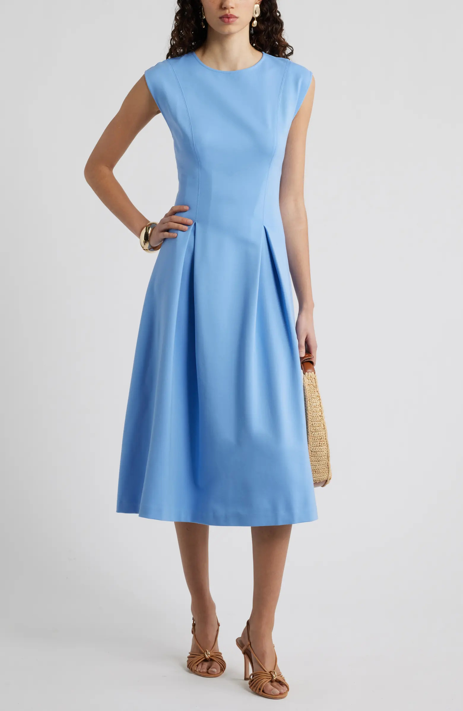 Pleated Cap Sleeve Ponte Dress | Nordstrom