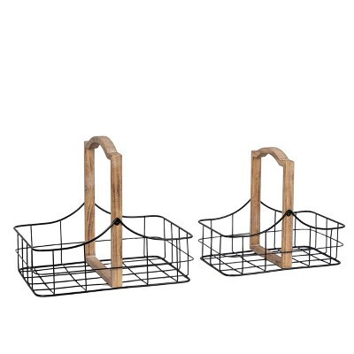 VIP Metal 15 in. Black Basket with Handle Set of 2 | Target