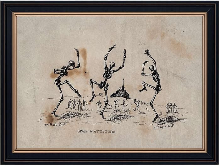 Framed Halloween Wall Art Vintage Spooky Skeleton Dance Art Print Canvas Poster Painting Funny Pi... | Amazon (US)
