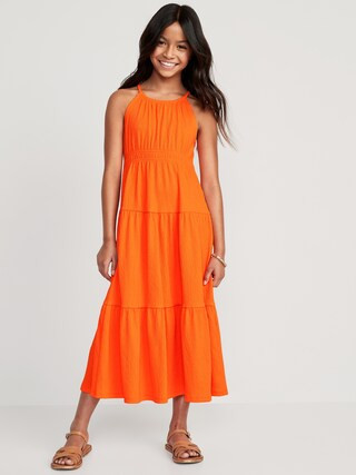 Sleeveless Waist-Defined Tiered Smocked Maxi Dress for Girls | Old Navy (US)