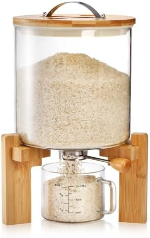 Tlence 5L Glass Rice Dispenser, Cereal Container with Bamboo Stand, Large Airtight Food Storage B... | Amazon (US)