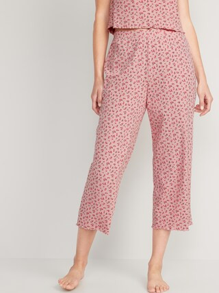 High-Waisted Pointelle-Knit Lettuce-Hem Crop Lounge Pants for Women | Old Navy (US)