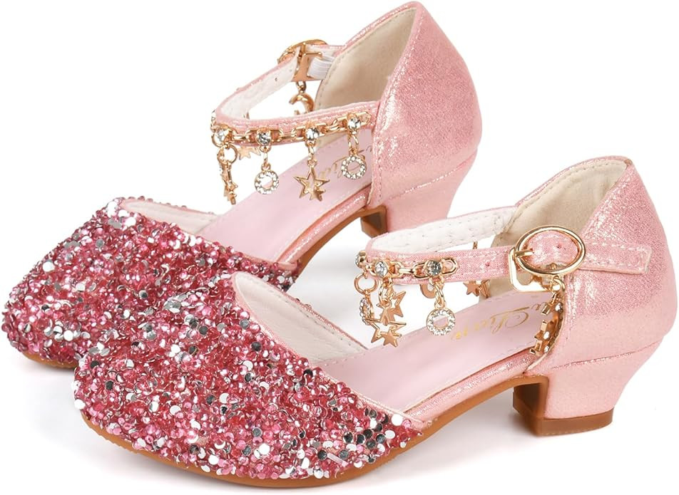 ChuLian Little Kids Girls Dress Pumps Glitter Sequins Princess Low Heels Princess Dress Shoes Par... | Amazon (US)