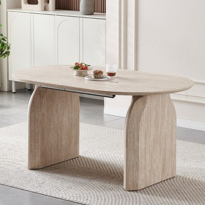 Natural Wood Extendable Dining Table with MDF Top and Dual Pillar Legs,Kitchen Dining Table for Living Room, Modern Oval Dining Table-Koiai | Target