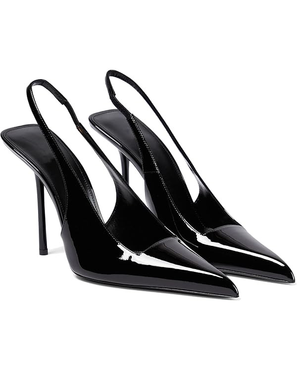 Women's Slingback Stiletto Heels Stretch Strap Slip On Pumps Shoes Pointed Toe Backless Patent Le... | Amazon (US)