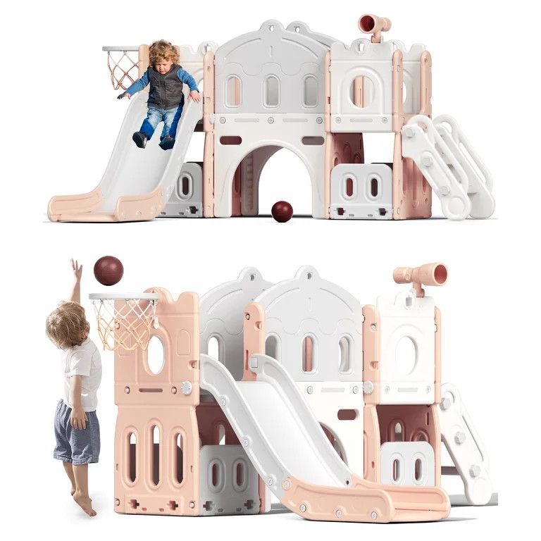 XJD 8 in 1 Toddler Slide with Climber, Kids Slide for Toddlers Age 1+,Basketball Hoop,Tunnel and ... | Walmart (US)