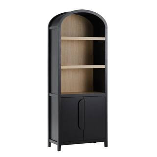 Arched 76 in. Tall Black Wood 4-Shelf Bookcase with Closed Storage and Statement Pulls | The Home Depot