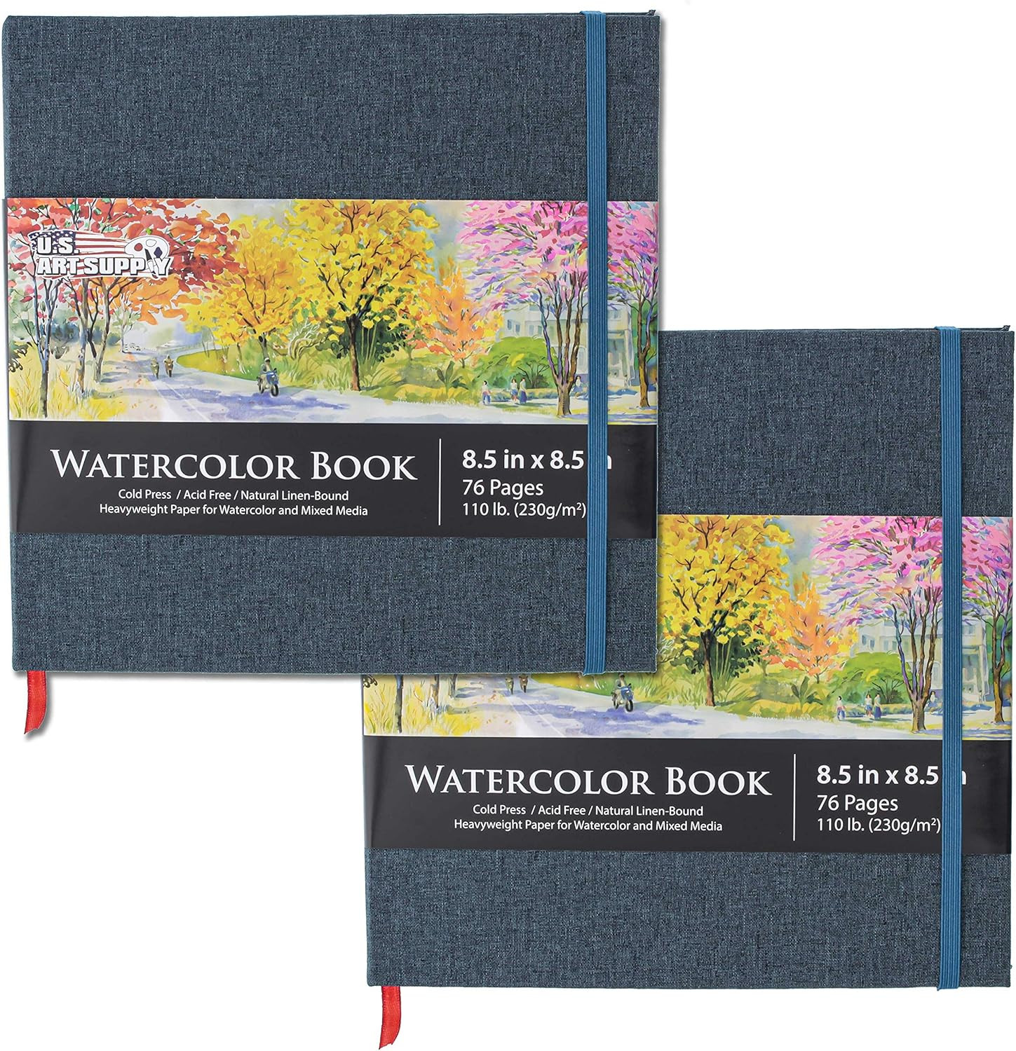 U.S. Art Supply 8.5" x 8.5" Watercolor Book, 2 Pack, 76 Sheets, 110 lb (230 GSM) - Linen-Bound Ha... | Amazon (US)