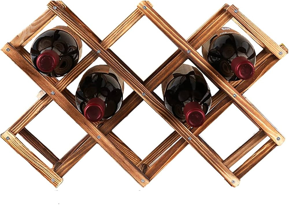 Wine Rack, Wood Wine Storage Racks Countertop, 10 Bottle Wooden Stackable Wine Cellar Racks, Fold... | Amazon (US)