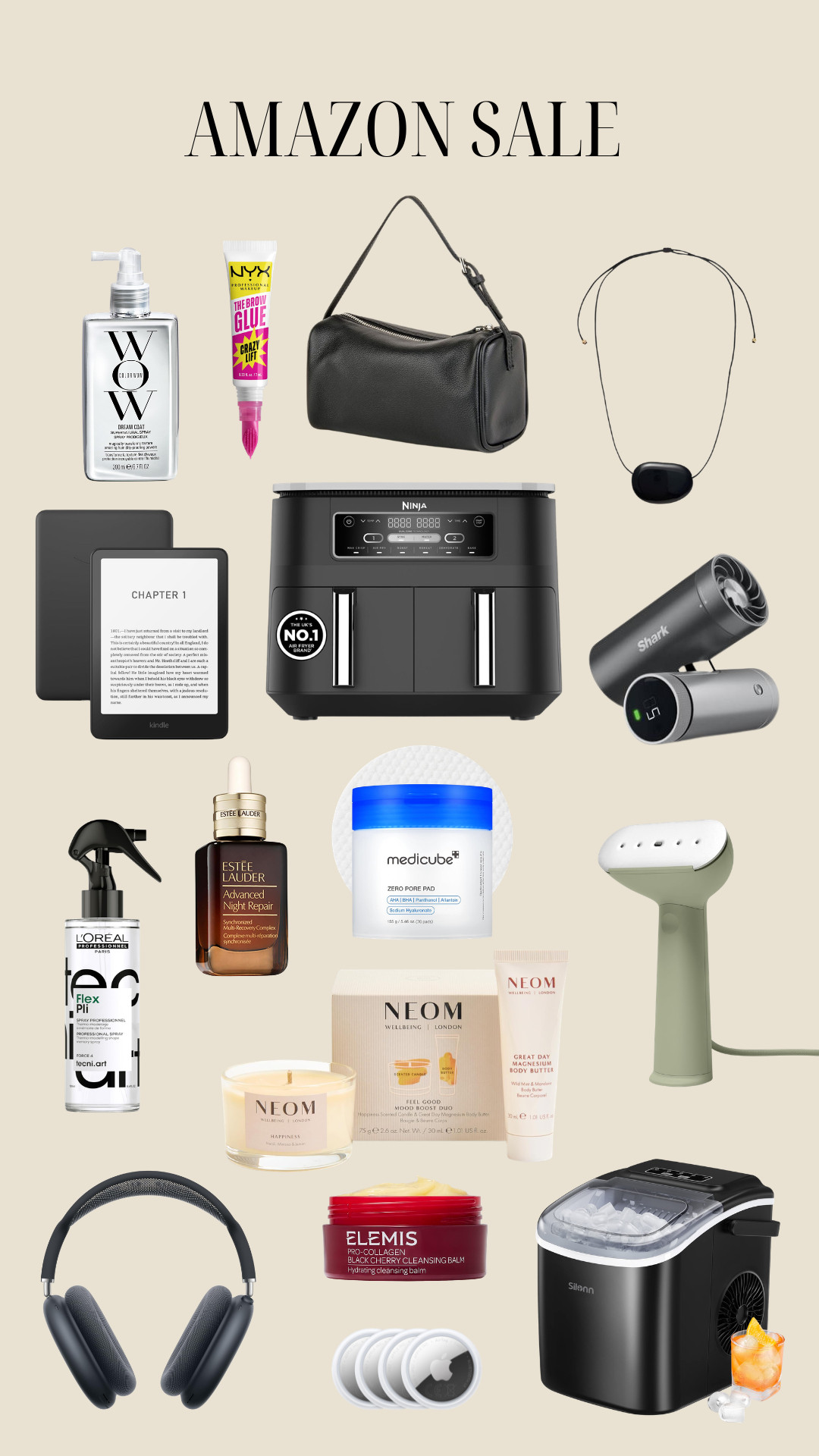 amazon sale, amazon finds, beauty favourites, tech finds, home essentials, fashion accessories, black shoulder bag, pendant necklace, kindle, ninja air fryer, shark hair styler, garment steamer, headphones, air tags, ice maker, brow gel, dream coat spray, overnight serum, pore pads, cleansing balm, wellness gift set, scented candle, summer shopping, sale picks, wishlist, must haves 

 #LTKsummer #LTKeurope #LTKsale
