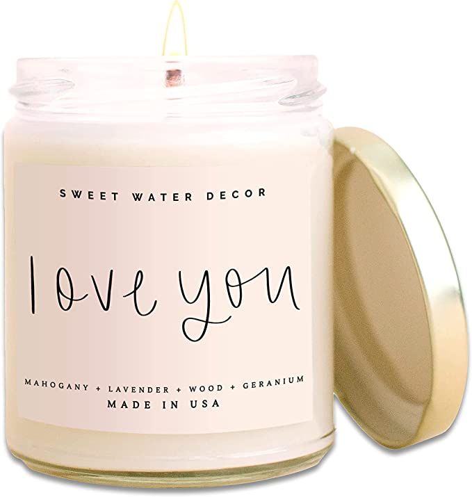 Sweet Water Decor, Love You Candle | Mahogany Teakwood Scented Soy Wax Candle for Home | Valentin... | Amazon (US)