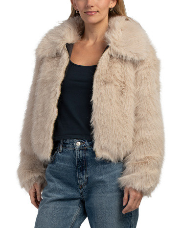 Cropped Faux Fur Bomber Jacket | TJ Maxx