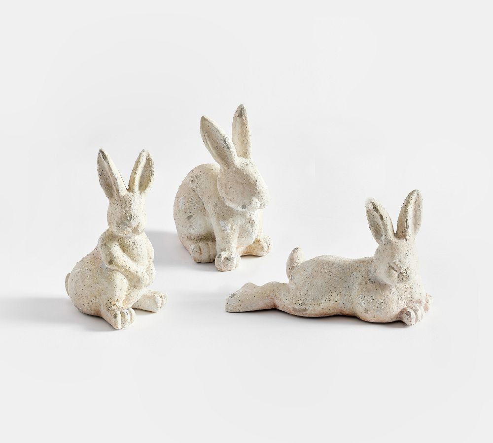 Handcrafted Terracotta Bunny Sculpture, Small, Set of 3, White | Pottery Barn (US)