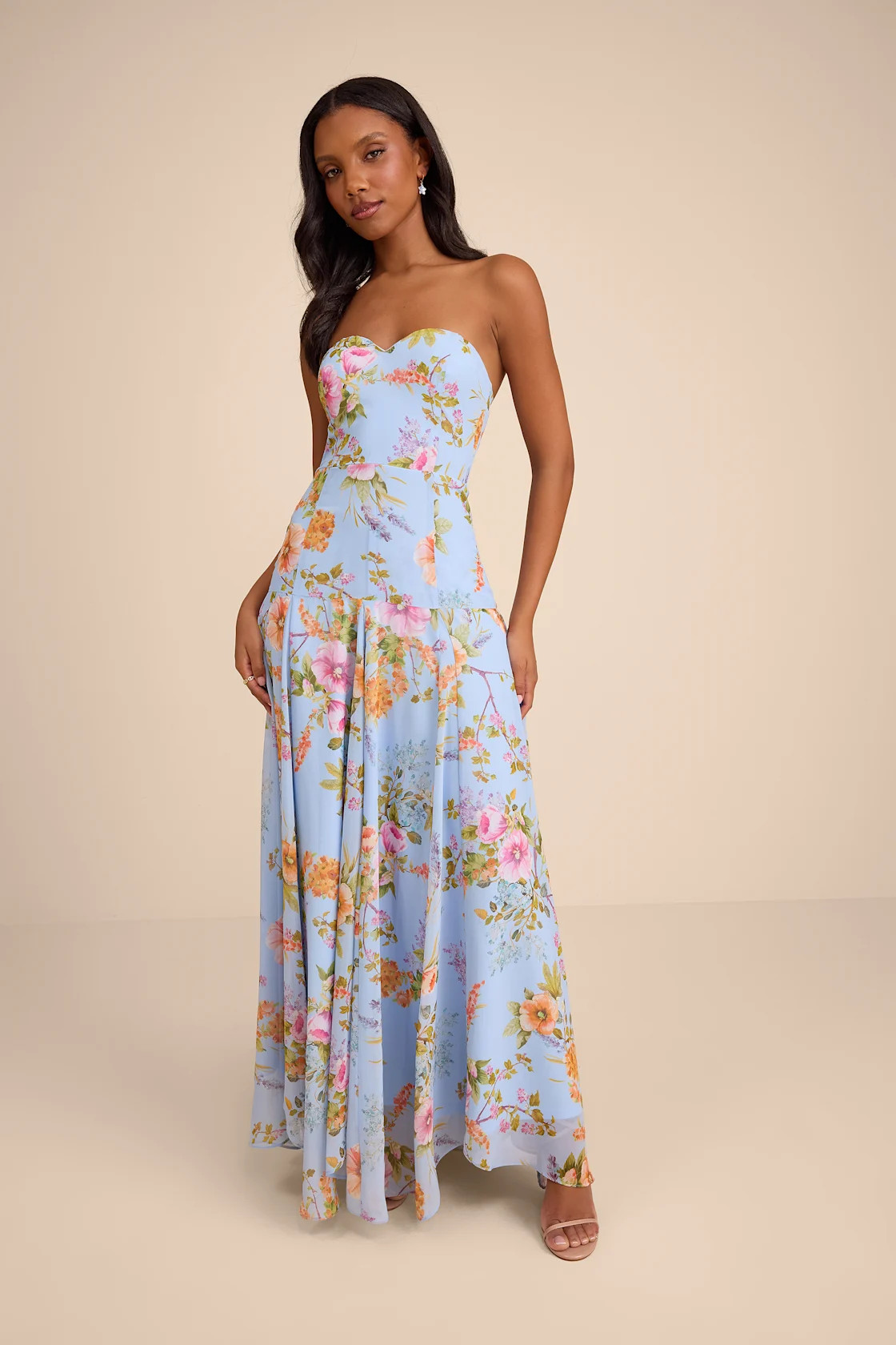 Alandria Light Blue Floral Drop Waist Maxi Dress | Lulus