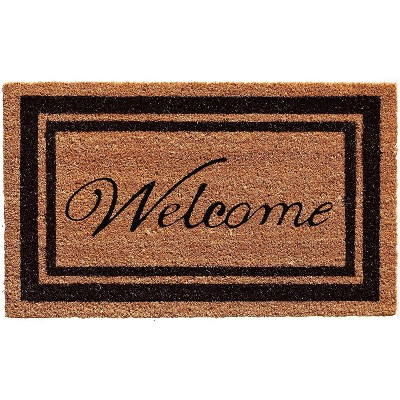 HomeRoots 18" X 30" Natural And Black Striped Border Welcome Outdoor Coir Door Mat | Target