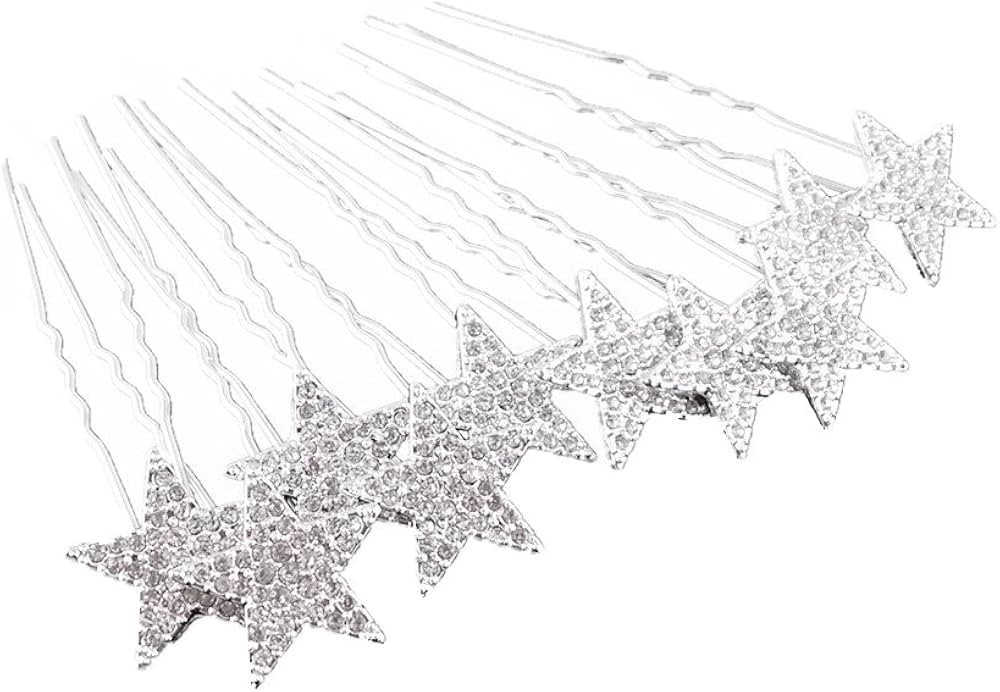 yueton 10pcs Bling Rhinestone Star Wedding Bridal Crystal Hair Pins Clips Women Headwear Hair Acc... | Amazon (US)