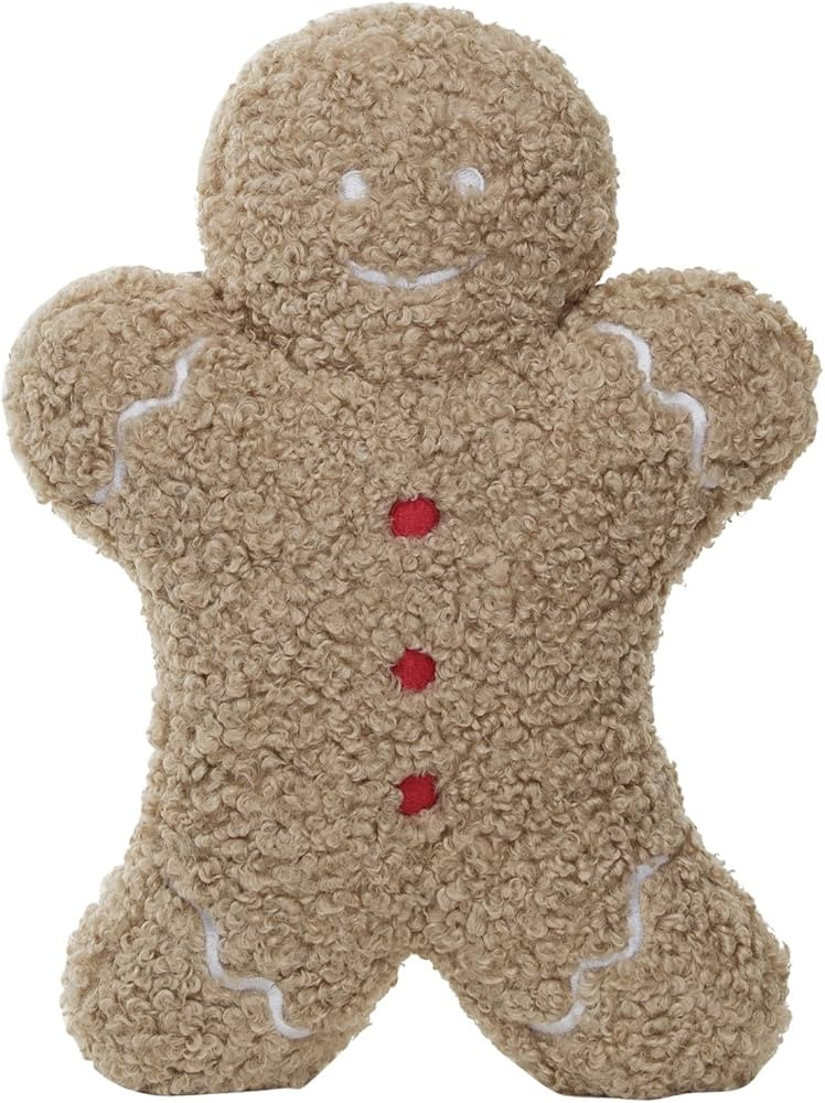 Creative Co-Op, Brown, Red and White Fabric Bouclé Gingerbread Man Shaped Pillow | Amazon (US)