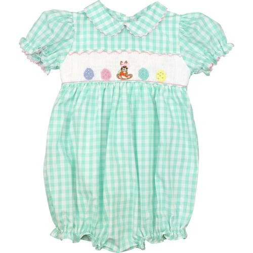 Mint Check Smocked Bunny and Eggs Bubble | Cecil and Lou