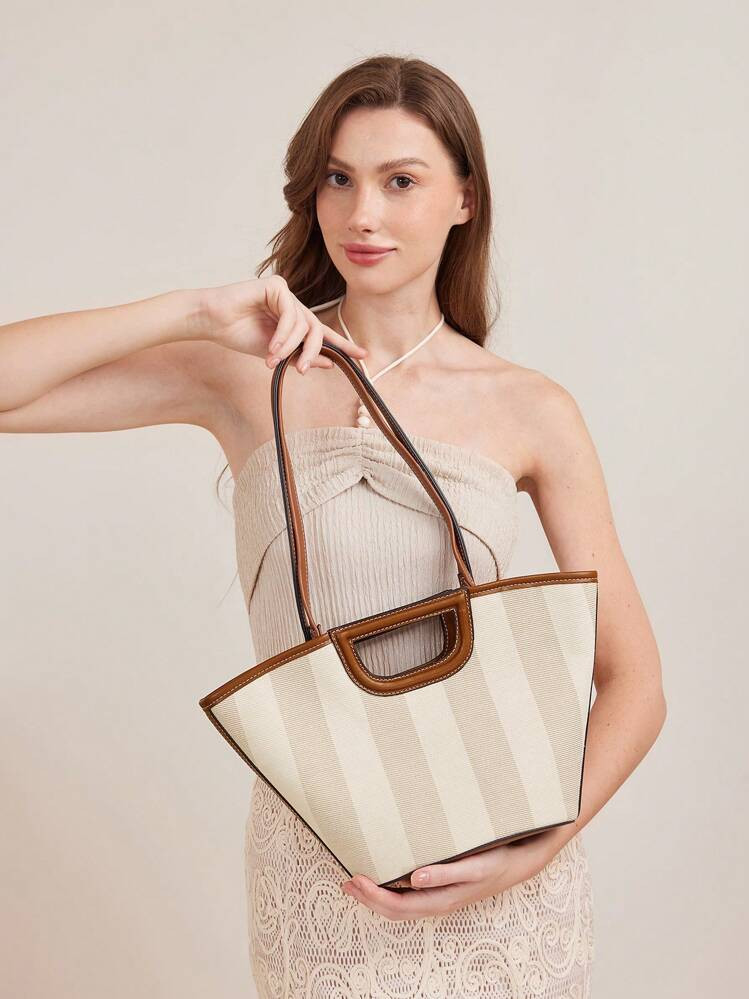 MOTF PREMIUM CONTRAST BINDING STRIPED TOTE BAG | SHEIN