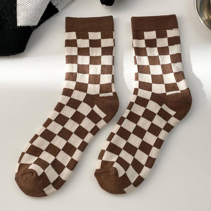 Wsnld 5Pairs lot Thick Warm Wool Women Checkerboard Socks Geometric Checkered Socks Hip Hop Cotto... | Amazon (US)