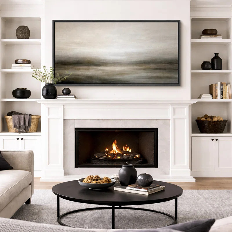 Moody Brown Abstract Landscape Artwork, Contemporary Living Room Pictures, Framed Canvas Giclee P... | Wayfair North America