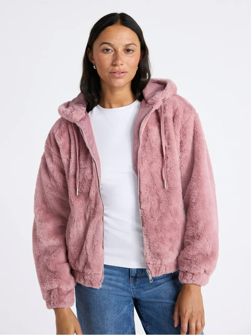 Time and Tru Women's and Women's Plus Faux Fur Hoodie Jacket, Heavyweight, Sizes XS-2X | Walmart (US)