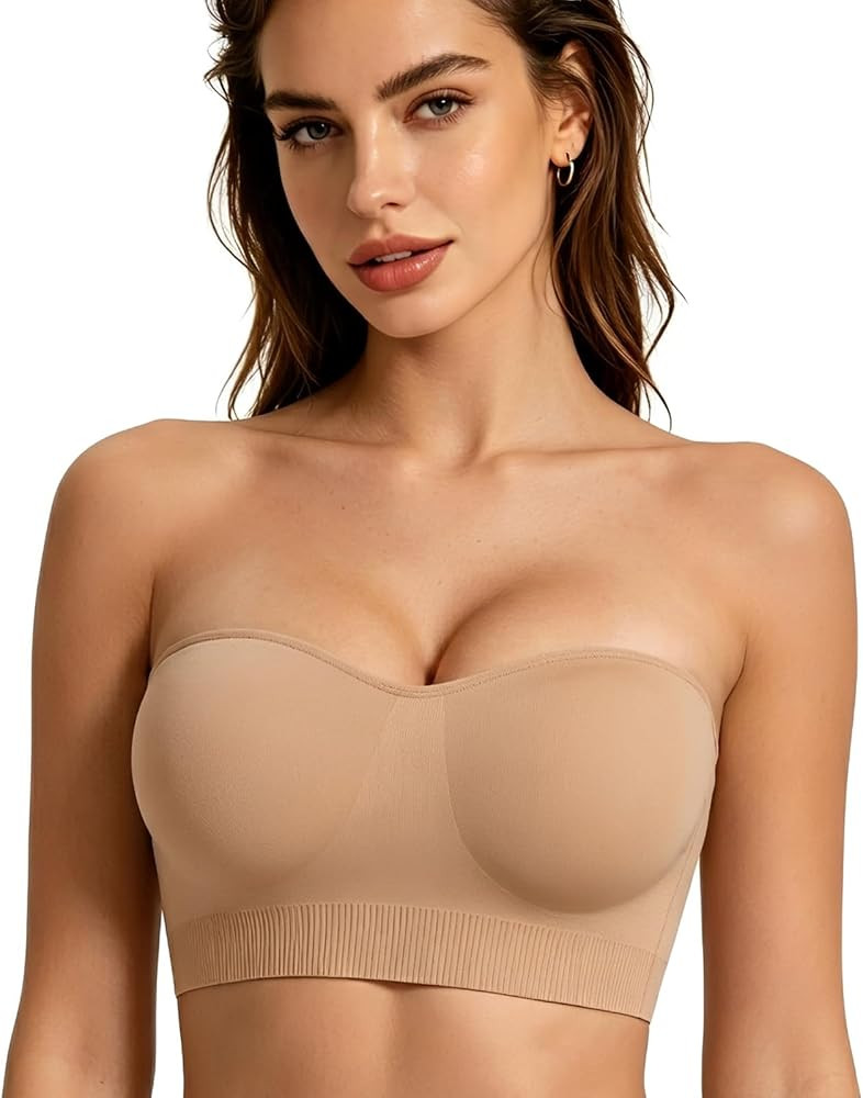 Strapless Bras for Women, Non Slip Wireless Seamless Push Up Supportive Lift Breathable Comfortab... | Amazon (UK)